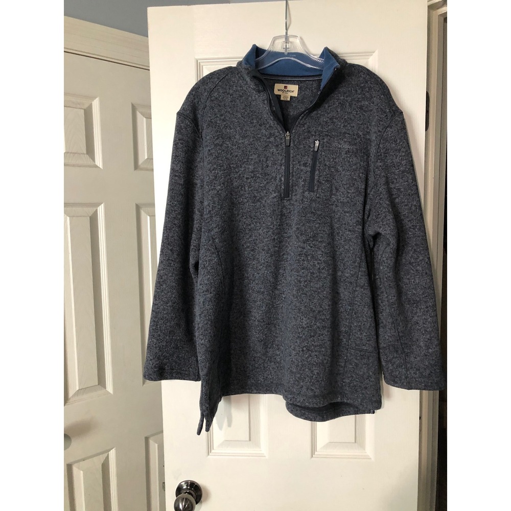 Woolrich Mens XL Gray Quarter Zip Pullover Angler‎ Sweater Fleece Jacket Outdoor